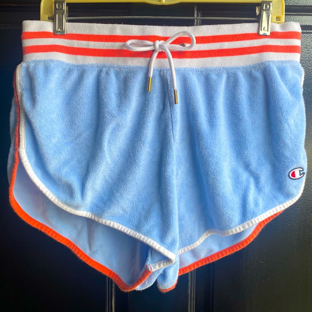 Champion Light Blue Terry Athletic Shorts with Orange Trim